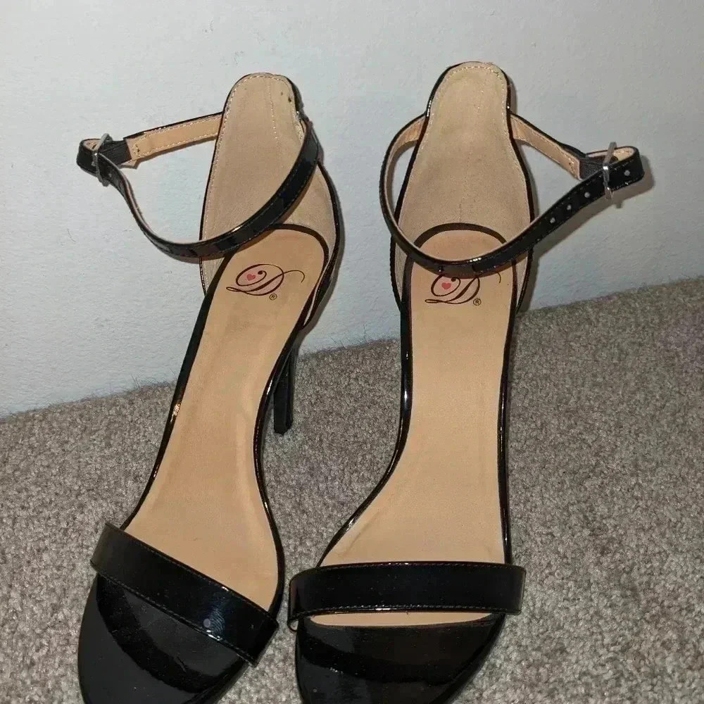 Black Patent‎ Leather Ankle Strap Stiletto Heels Party Cocktail Shoes 7.5